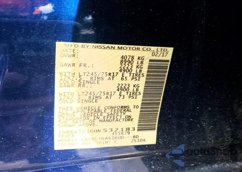 2017 Nissan Titan Xd S z USA, uszkodzony, nr VIN 1N6BA1F36HN532183